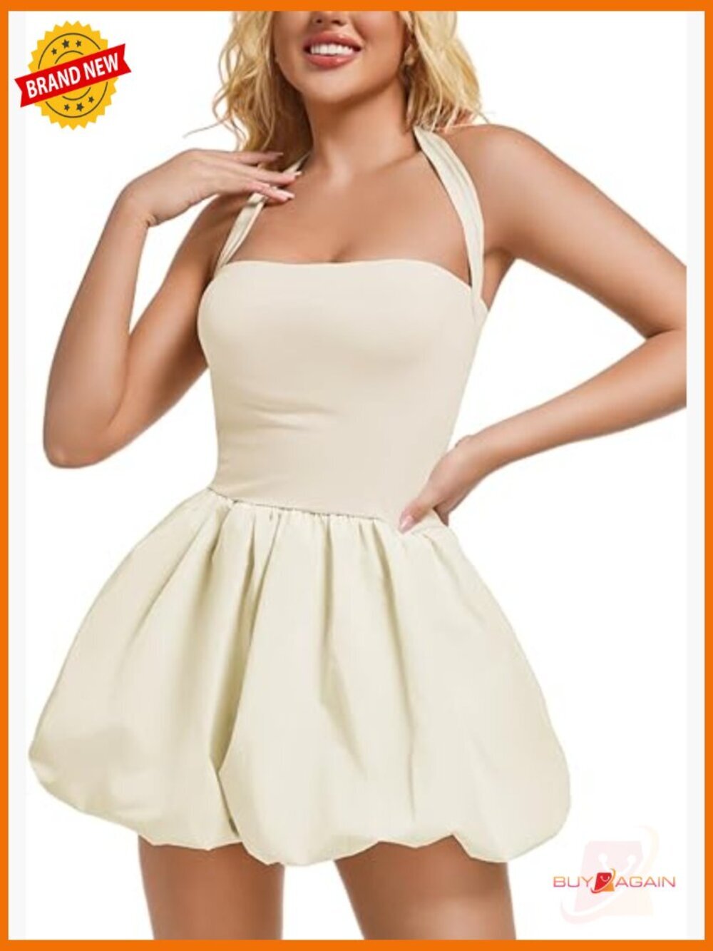 Halter Mini Bubble Dress, Square Neck Bodycon Ruched Cocktail Party